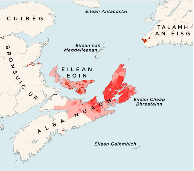 Map of Gaelic Speakers in Canada