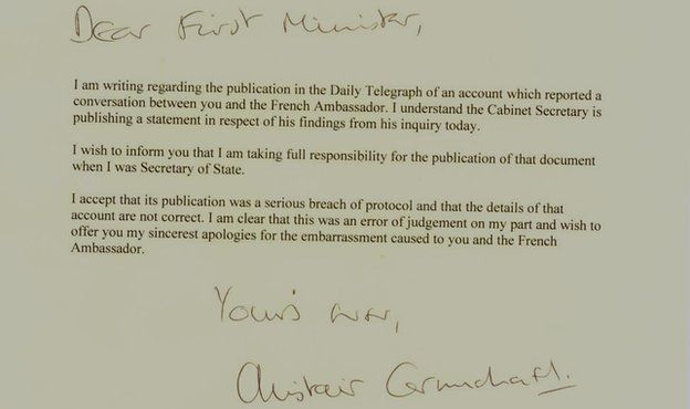 alistair carmichael letter of apology to nicola sturgeon