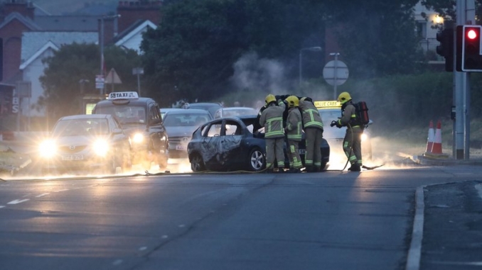 Burnt out car in north of Ireland. Picture from RTÉ