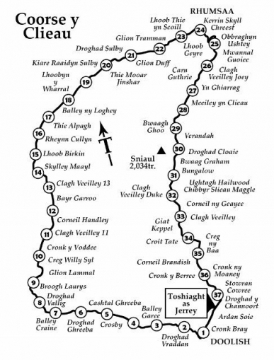 Coorse y Clieau-TT course with placenames in Manx
