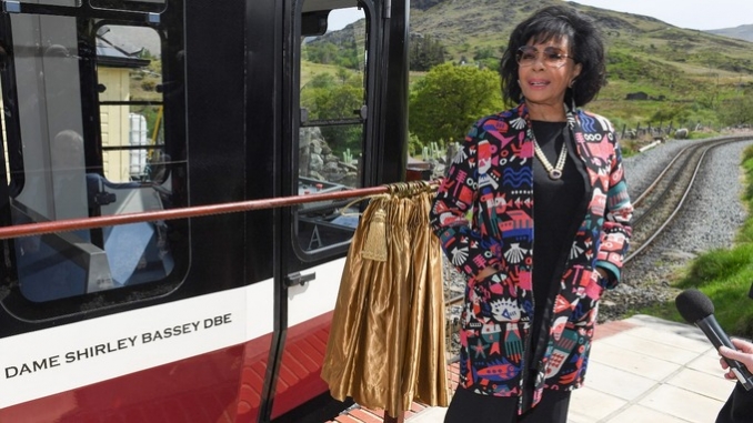 Dame Shirley Bassey names a Snowden Mountain Railway carriage after herself at Llanberis Station. Credit:PA