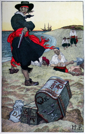 Captain Kidd burying treasure