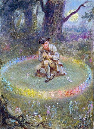 Man surrounded by fairy folk
