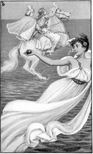 Oisín and Niamh on their way to Tír na nÓg, illustration by Albert Herter, 1899