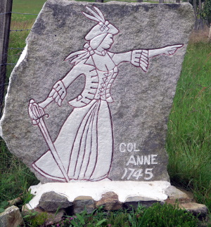 Stone depicting 'Colonel Anne' Lady Anne Farquharson-Mackintosh (1723–1784) close to entrance of Braemar