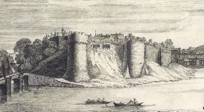 Lithograph of Cardigan Castle in 18th century by Samuel and Nathaniel Buck