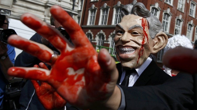 Depiction of Tony Blair during demonstration. Many blame him for deaths of civilians and service personnel during and after the Iraq War and image courtesy of Reuters