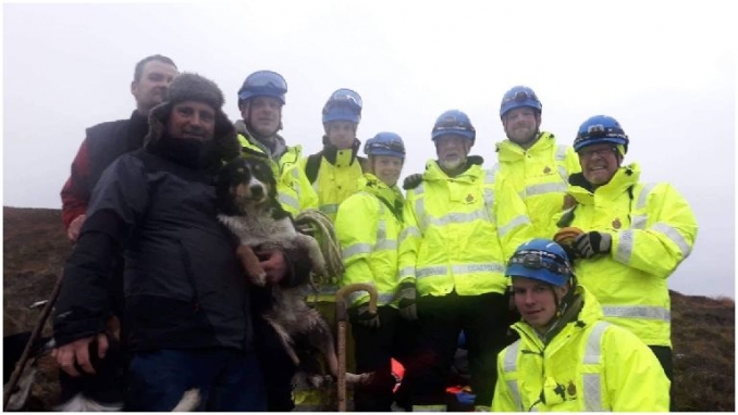 Meg is pictured with her owner and rescuers