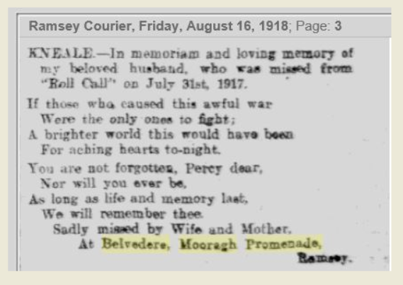 Memoriam Notice Ramsey Courier 1918
