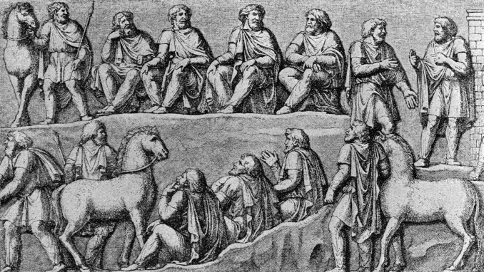 Norse thing, drawn after the depiction in a relief of the Column of Marcus Aurelius (AD 193)
