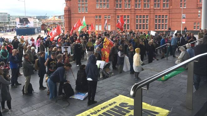 Protest in Cardff against nuclear mud dumping. Picture from BBC Wales