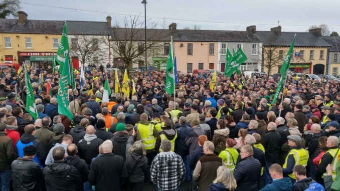 Protesters in Strokestown, Ireland call for end to forced evictions. Image: RTE