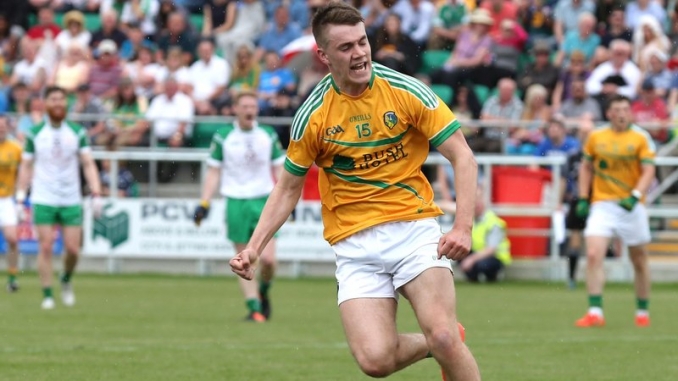 Darragh Rooney celebrates after scoring: picture from Raidió Teilifís Éireann