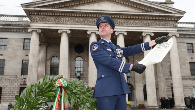 Reading of Proclamation at Easter Rising commemoration. Picture from RTÉ