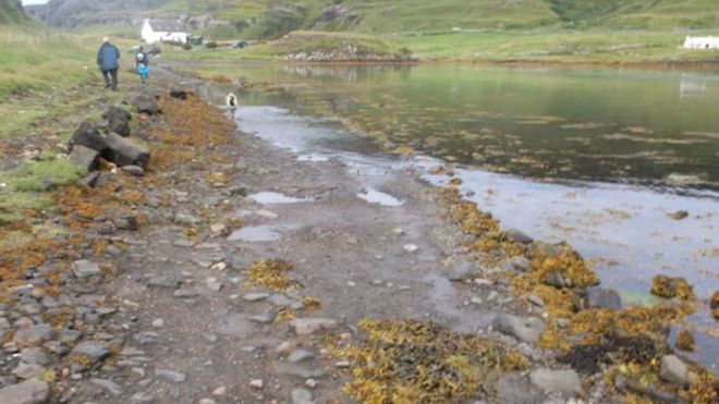 Sanday's present rough track becomes blocked at high tide. Image from Isle of Canna Community Development Trust