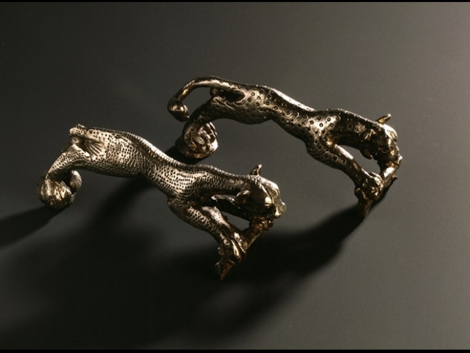 Silver handles in shape of leopard dating to AD 410 to 425 from Traprain Law, East Lothian. Image: National Museums Scotland