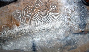 Solar eclipse etching on Cairn L, Cairnbane West in Ireland.