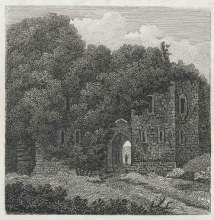 Caldicot Castle and trees circa 1800 by Hoare, -Richard Colt, 1758-1838 Byrne, William, 1743-1805 National Library of Wales