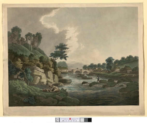 New Castle Emblyn, Cardiganshire 1804 by artist and engraver Hassell, J. (John), 1767-1825. In collection of National Library of Wales.