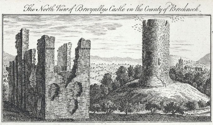 The north view of Brwynllys Castle in the county of Brecknock circa 1740 in collection of National Library of Wales