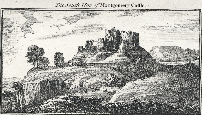 View showing the ruins of Montgomery Castle. Image courtesy of National Library of Wales