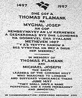 Thomas Flamank and Michael Joseph commemoration stone