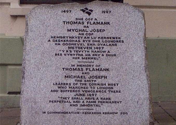 Thomas Flamank and Myghal Josep commemoration stone