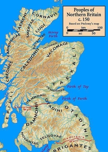 Tribes of Scotland as laid down by the Roman geographer Ptolemy (Creative Commons)