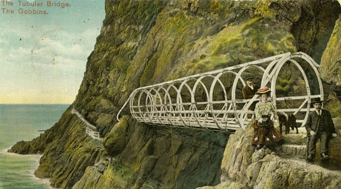 Tubular Bridge on The Gobbins with Berkeley Deane Wise and wife Leah in about 1902