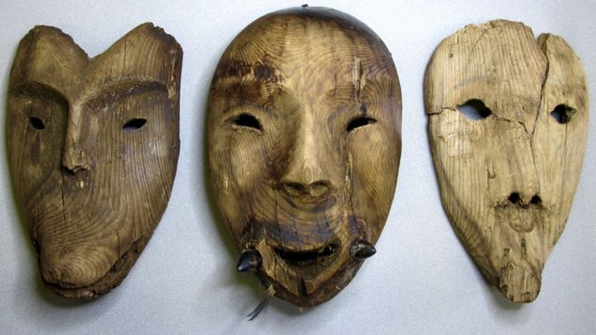 Wooden masks discovered at Nunalleq image from University of Aberdeen