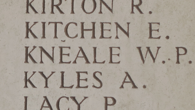 W.P Kneale carved on Menin Gate